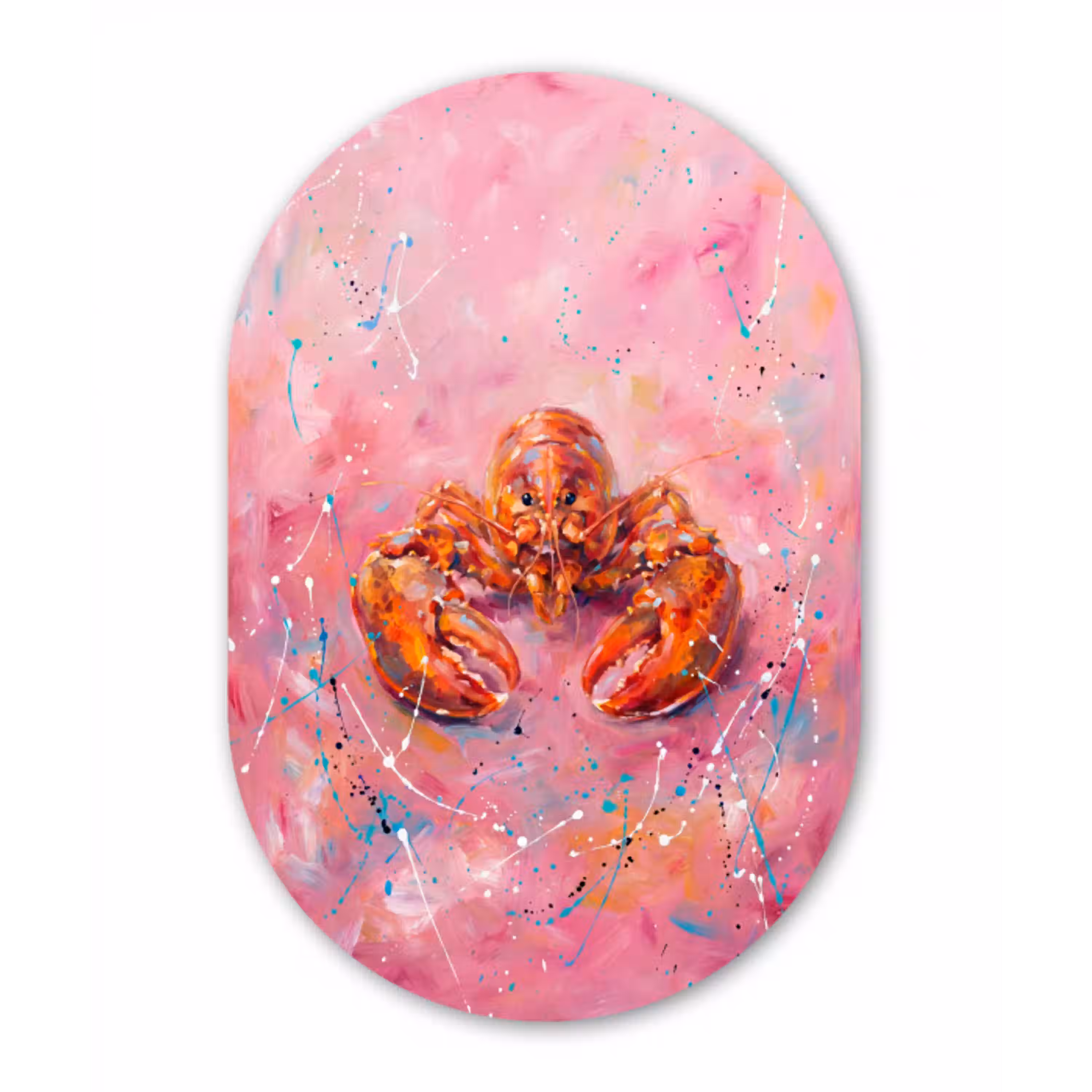 Zeeleven - Kreeft - Spatters - Abstract - Roze Wandcirkel Ovaal Forex klein -3d