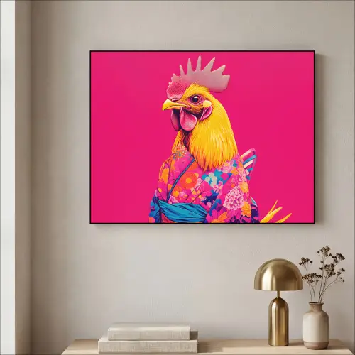 Haan - Kleurrijk - Kimono - Roze Textielframe zwart klein -sfeer2