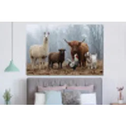 Boerderijdieren - Groep - Mist - Natuur - Rustiek forex 5mm xxl -slaapkamer