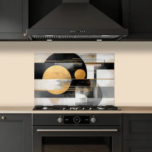 Abstract - Goud - Zilver - Vormen - Aesthetic - Modern keuken achterwand spatscherm klein -sfeer1