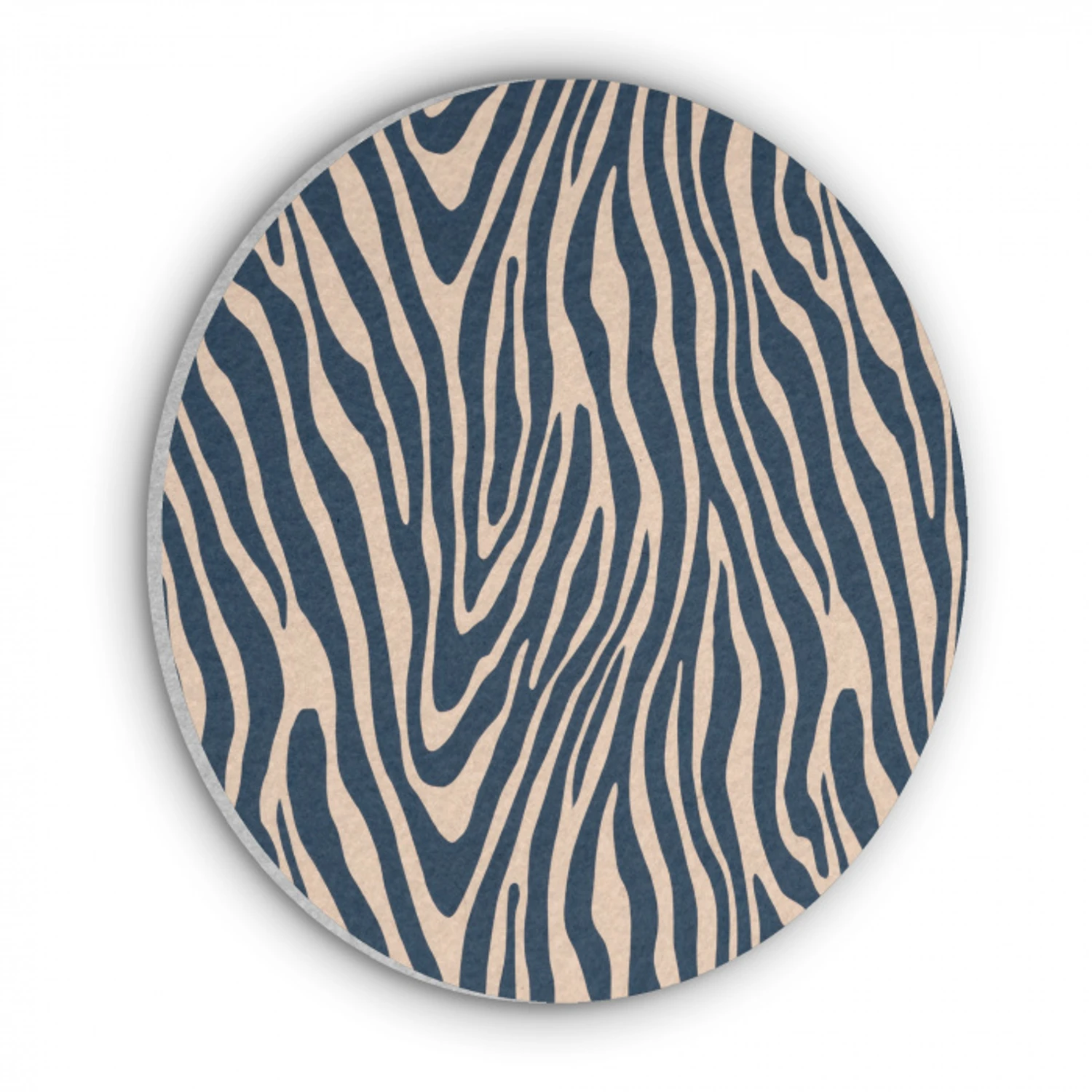 Zebra - Patroon - Blauw - Beige Akoestische PET Vilt - Rond klein 838 -3d
