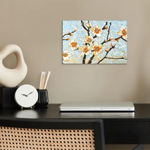 Bloesems - Wit - Mozaïek - Tak poster papier klein -sfeer1