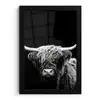 Schotse Hooglander - Koe - Zwart - Wit - Dieren fotolijst zwart zonder passe partout klein -3d