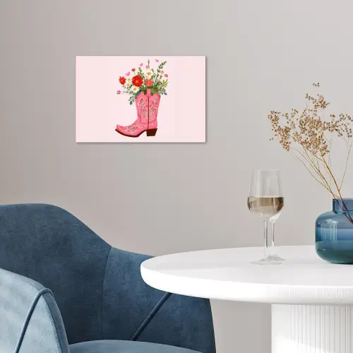 Cowboylaarzen - Roze - Boeket - Bloemen poster papier klein -sfeer3