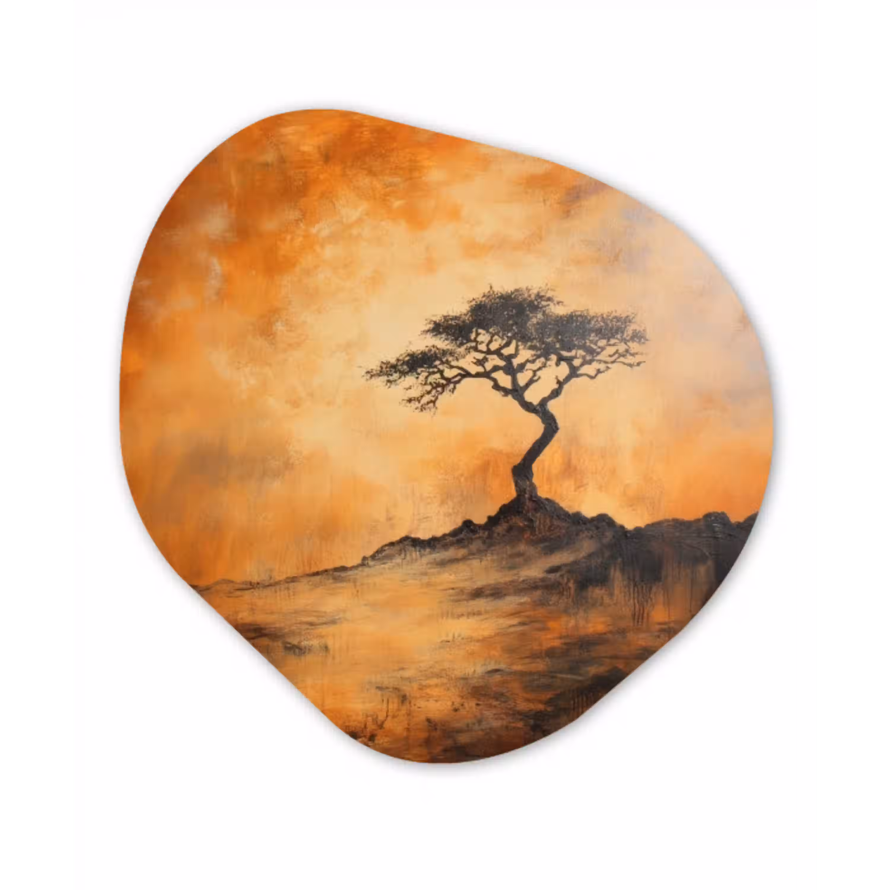 Boom - Landschap - Oranje Wandcirkel Organisch Forex 3mm klein -3d
