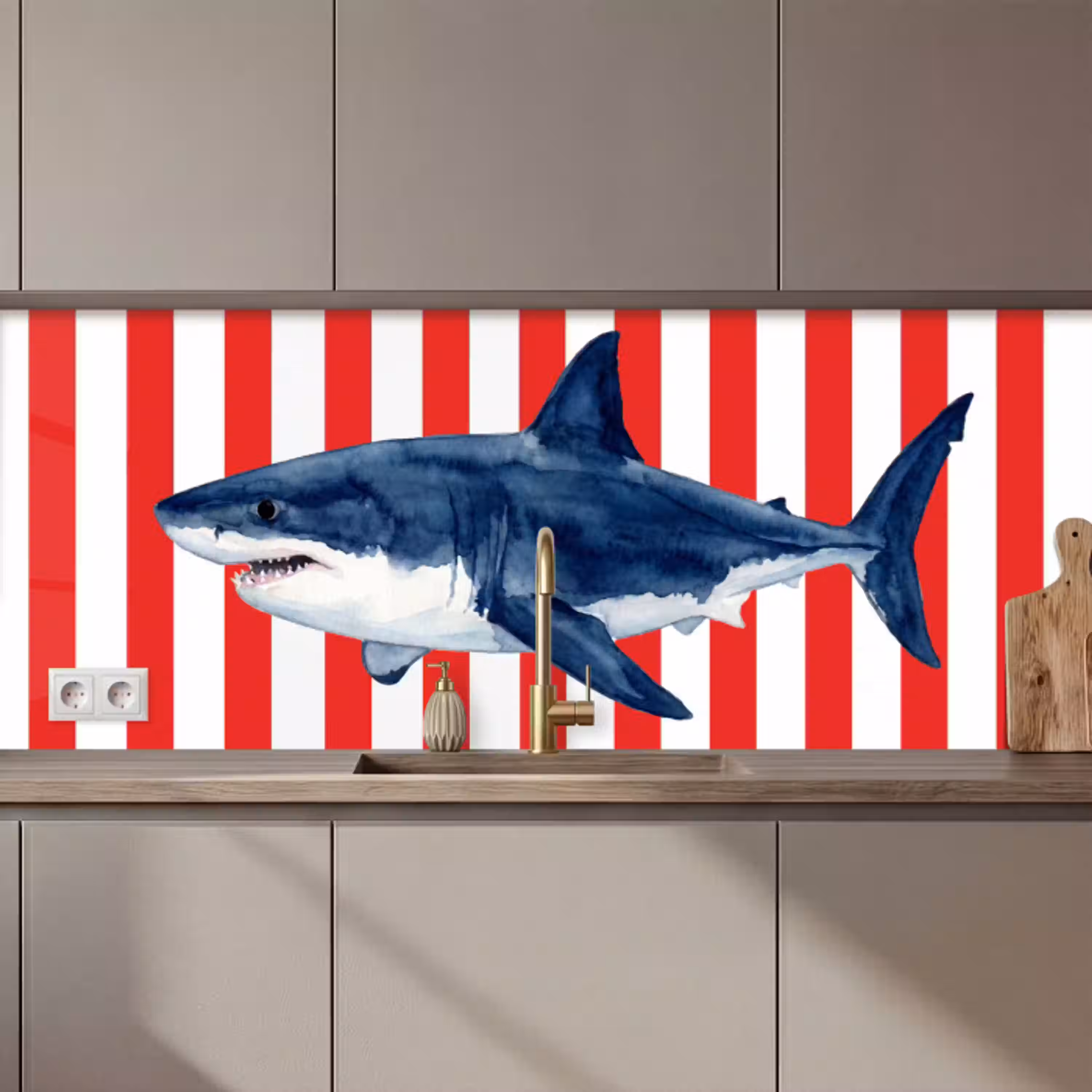 Vis - Haai - Zee - Illustratie - Blauw keuken achterwand 2 middel zz_3dshopping