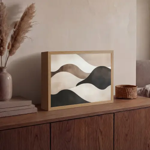 Golven - Abstract - Beige Light Box met batterij (Wandlamp) middel -sfeer2