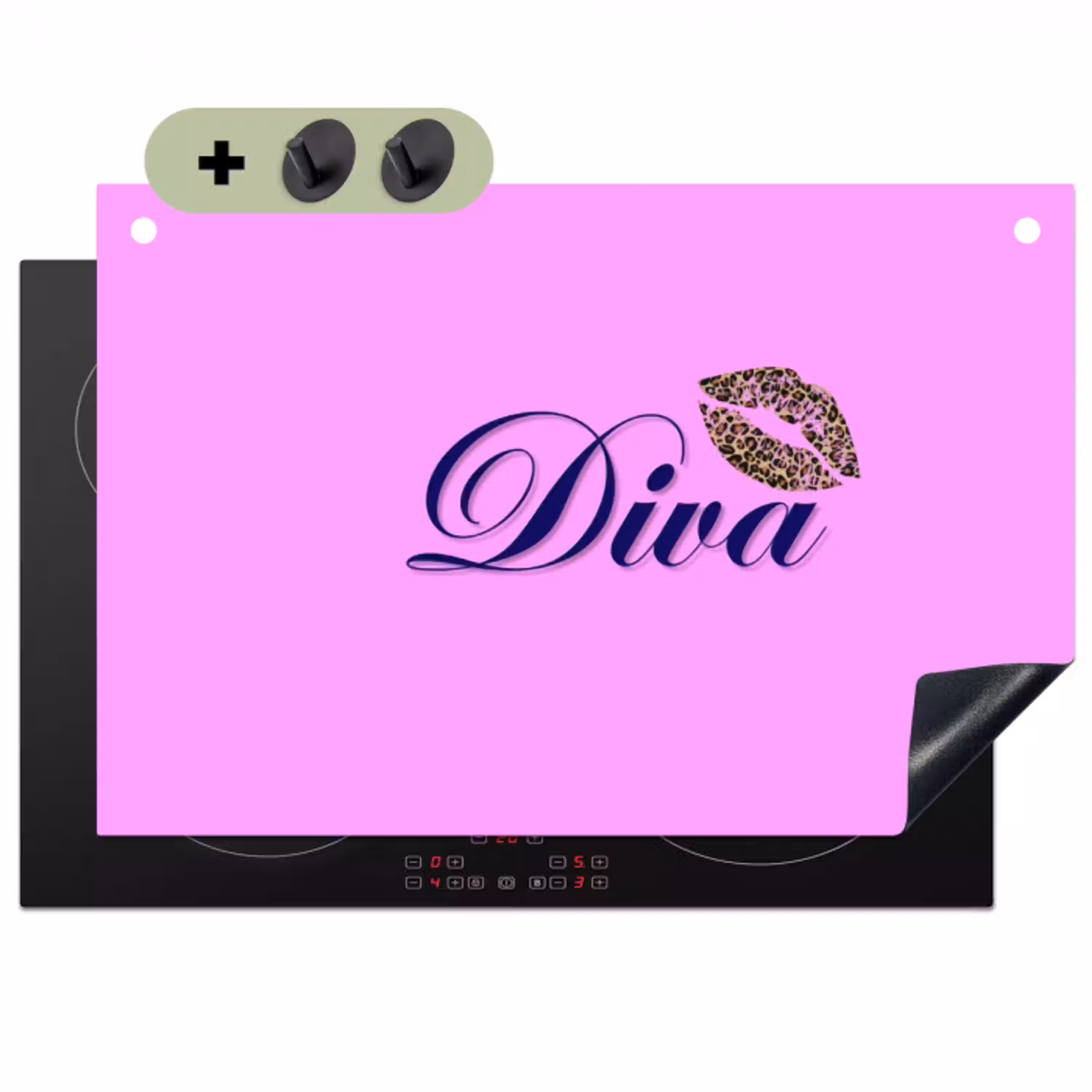 Diva - Lip - Panterprint - Roze Inductie beschemer met haakjes klein -3d