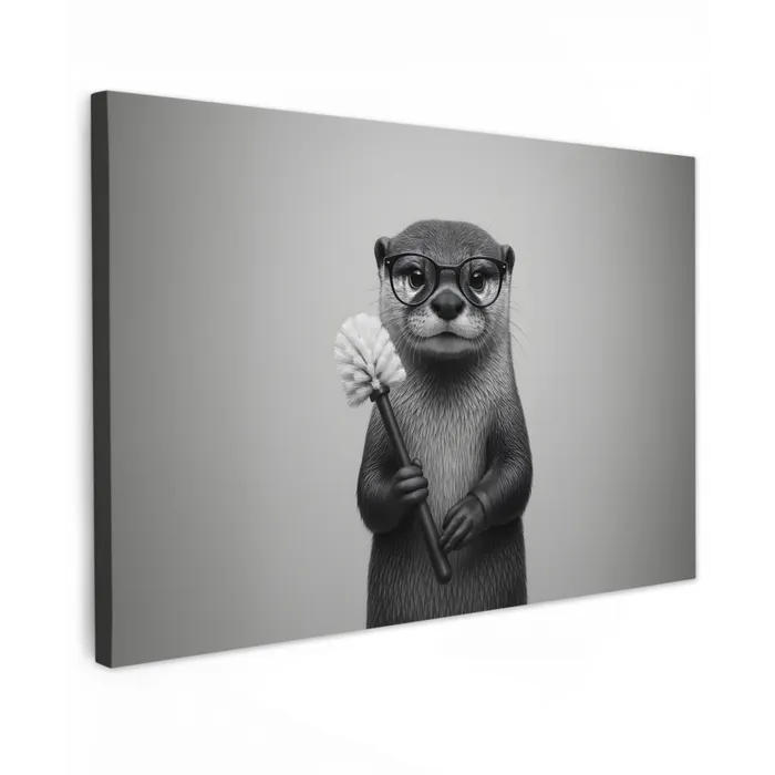 Otter - Wc-borstel - Bril - Zwart - Wit canvas 2cm klein -z3d