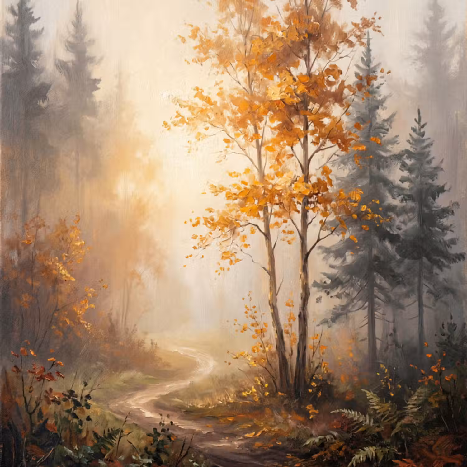Tapete - Waldweg - Herbstlaub - Natur - Landschaft - Orange