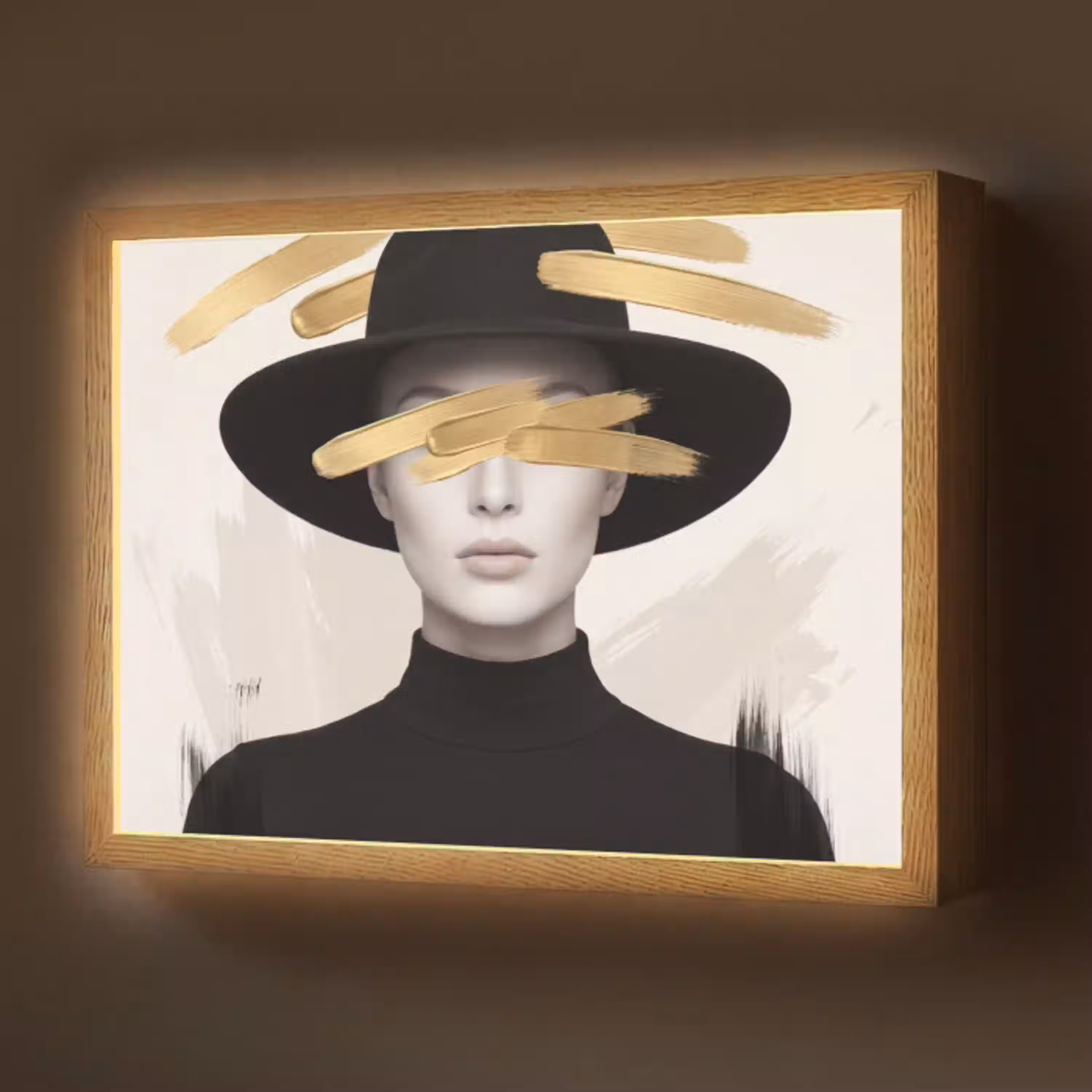 Vrouw - Portret - Modern - Goud - Kunst Light Box met batterij (Wandlamp) middel -z3d_website