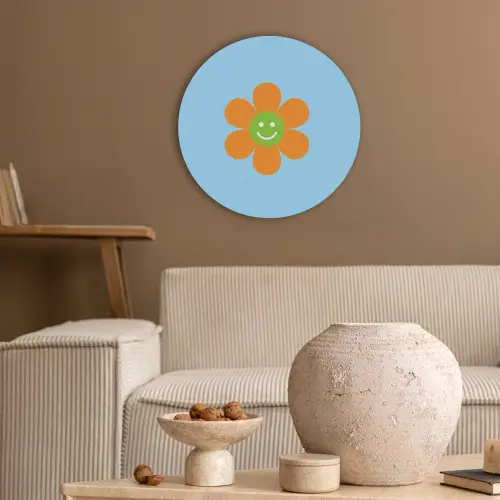 Bloem - Smiley - Kleurrijk Akoestische PET Vilt - Rond klein -sfeer1