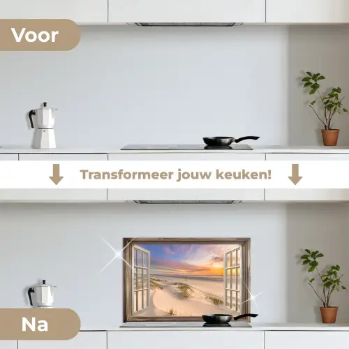 Doorkijk - Strand - Duinen - Natuur - Landschap keuken achterwand spatscherm klein -voor_na_NL