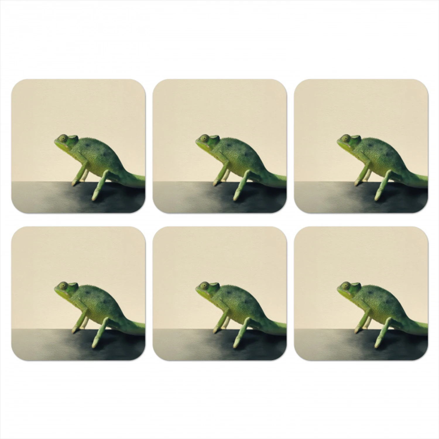 Kameleon - Groen - Minimalistisch onderzetter kurk middel -3d