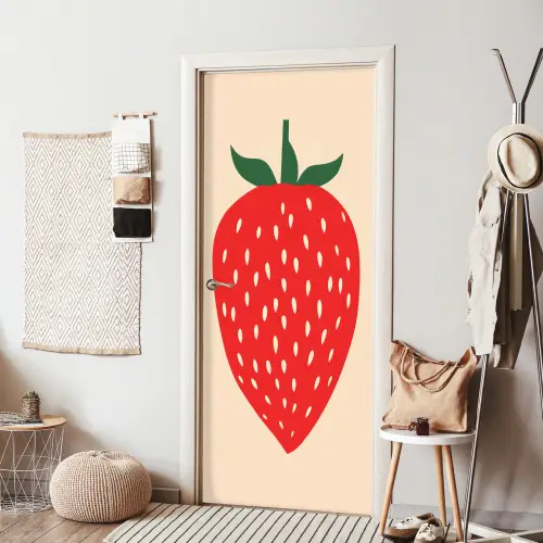 Aardbei - Rood - Modern - Boho deurposter klein -sfeer6