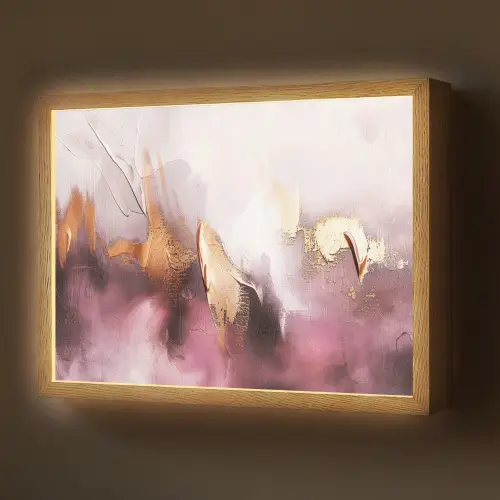 Paars - Abstract - Verf - Goud Light Box met batterij (Wandlamp) middel -z3d_website