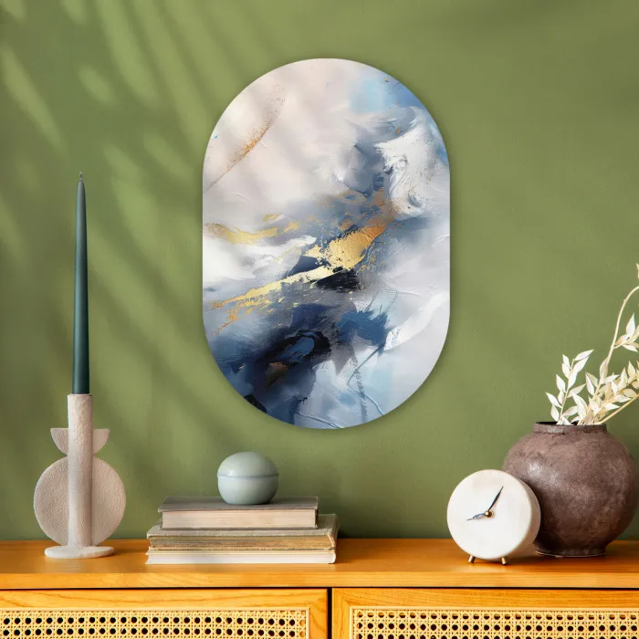 Blauw - Modern - Marmer - Abstract - Goud Wandcirkel Ovaal Forex klein -sfeer2