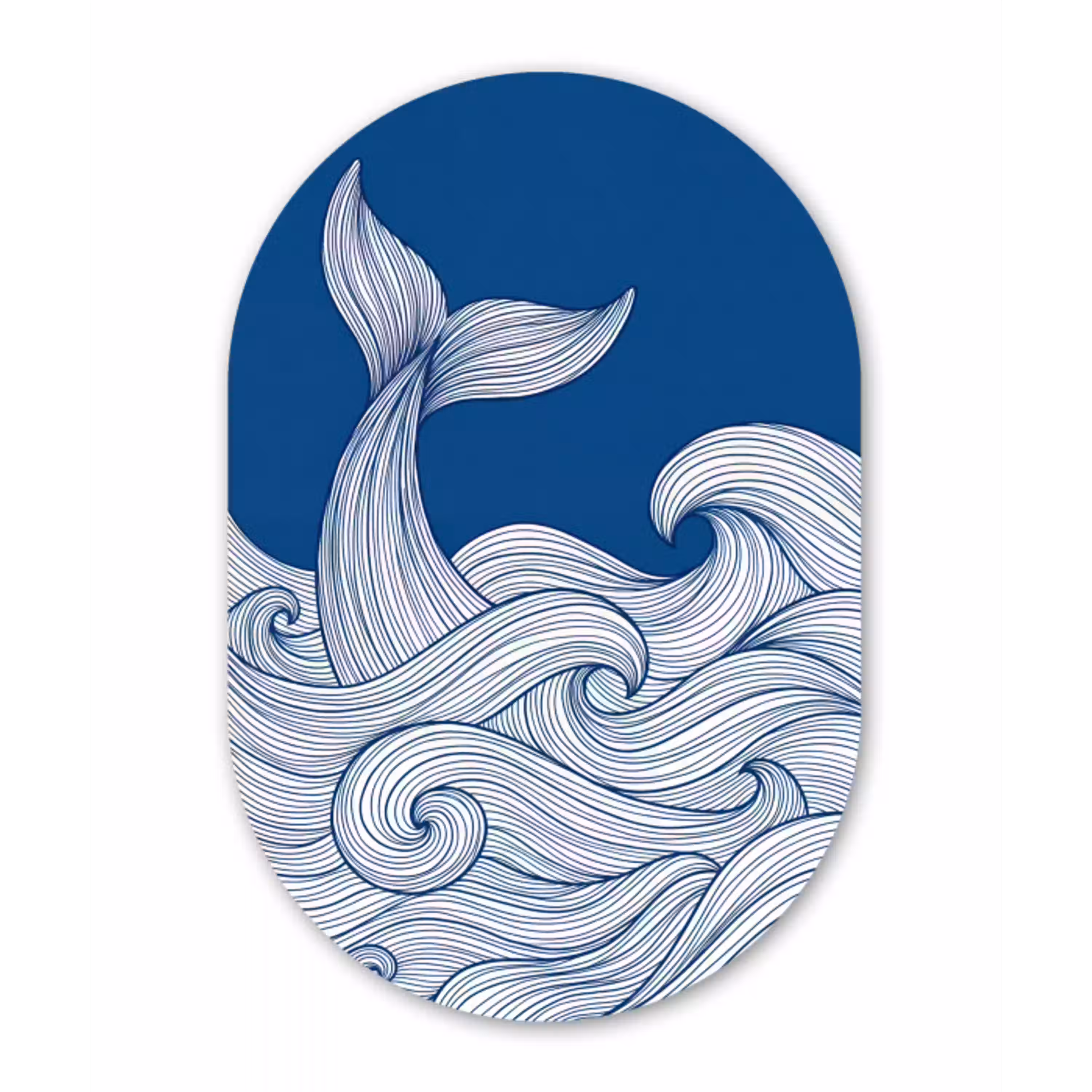 Walvis - Staart - Golven - Lijntekening - Blauw Wandcirkel Ovaal Aluminium middel -3d