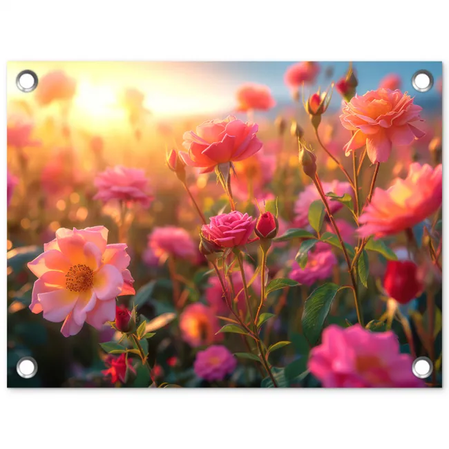 Rozenveld in gouden avondlicht tuinposter los doek klein -3d