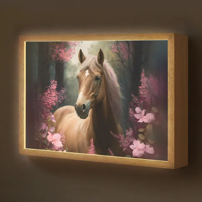 Lightbox - Wandlamp kinderkamer - Paard - Bloemen - Roze - Natuur - Bos