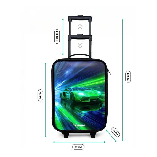 Raceauto - Felgroen - Lichtstralen - Snelheid Kinderkoffer - Zwart klein -productfoto_formaten