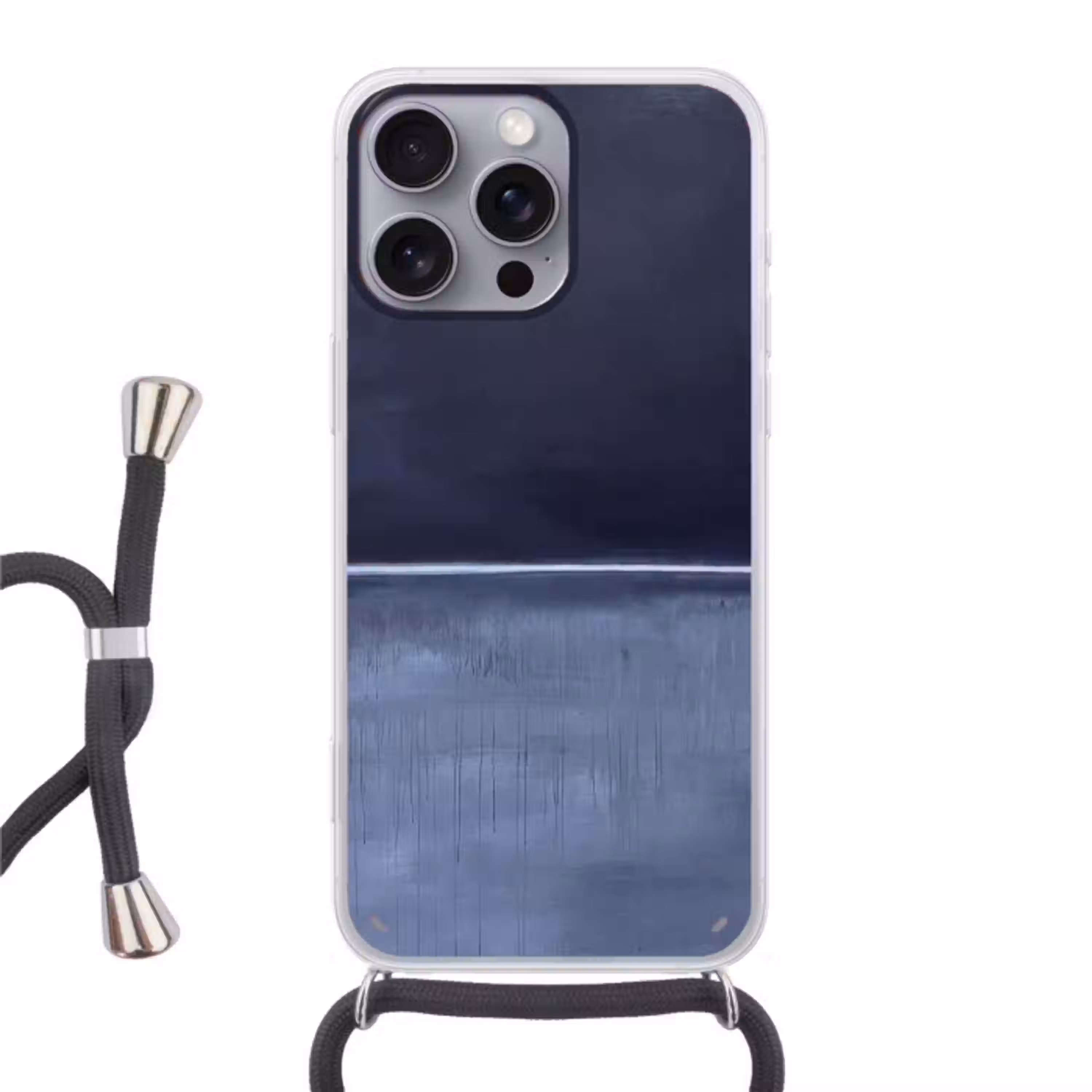 Abstract - Horizontale lijn - Minimalistisch - Donkerblauw - Kunst Hoesje iPhone 16 Pro Max met koord klein -3d