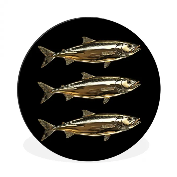 Vissen - Goud - Zwart Wandcirkel aluminium klein -3d