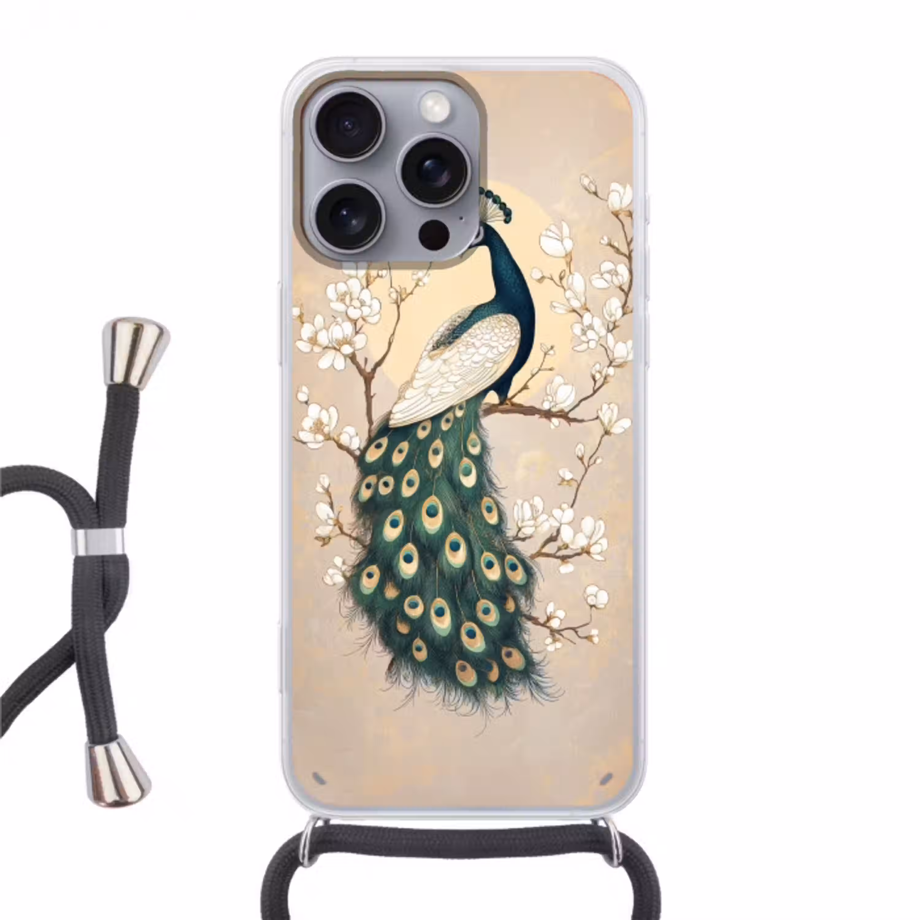 Pauw - Tak - Bloemen Hoesje iPhone 16 Pro Max met koord klein -3d