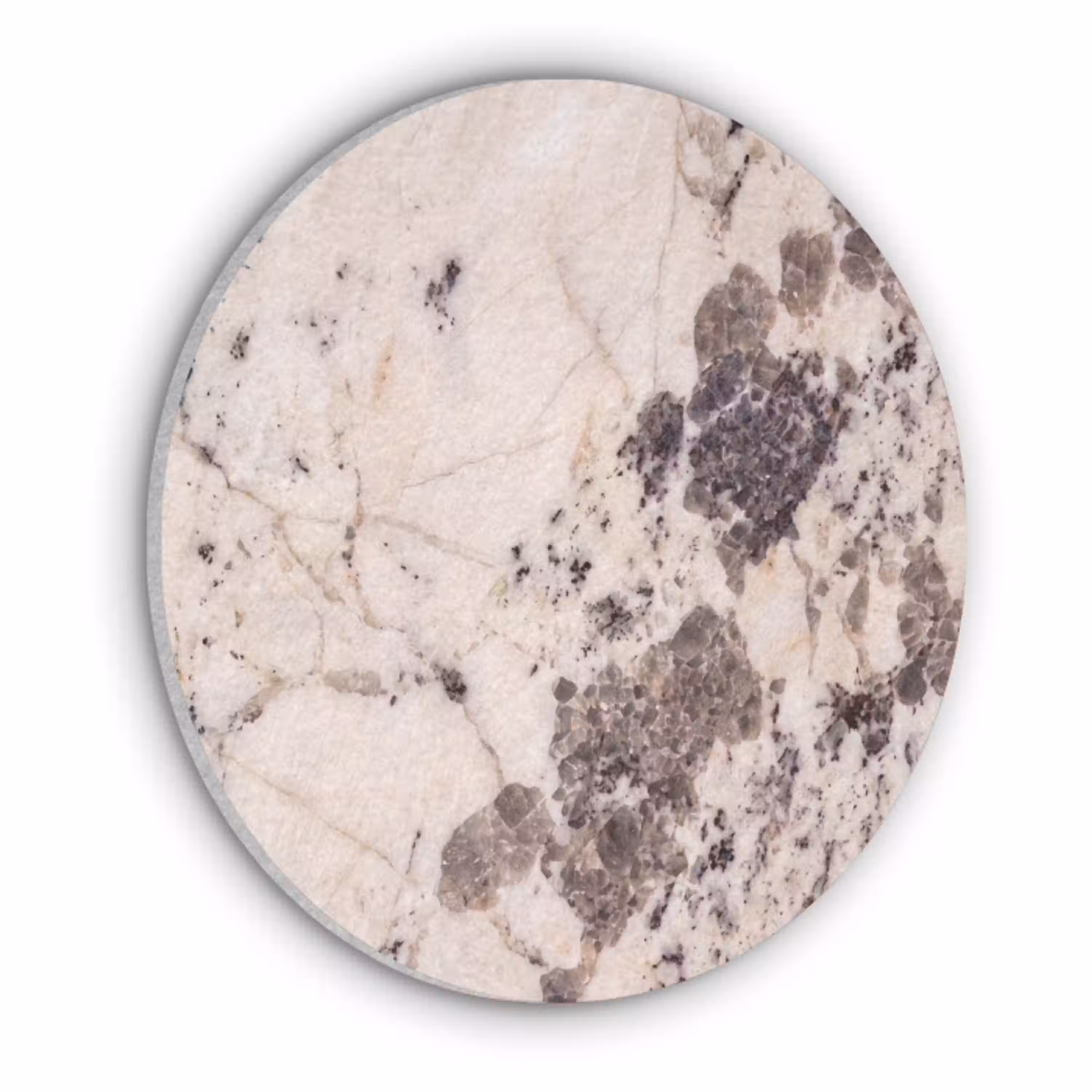 Natuursteen - Patroon - Abstract - Beige - Grijs Akoestische PET Vilt - Rond klein -3d