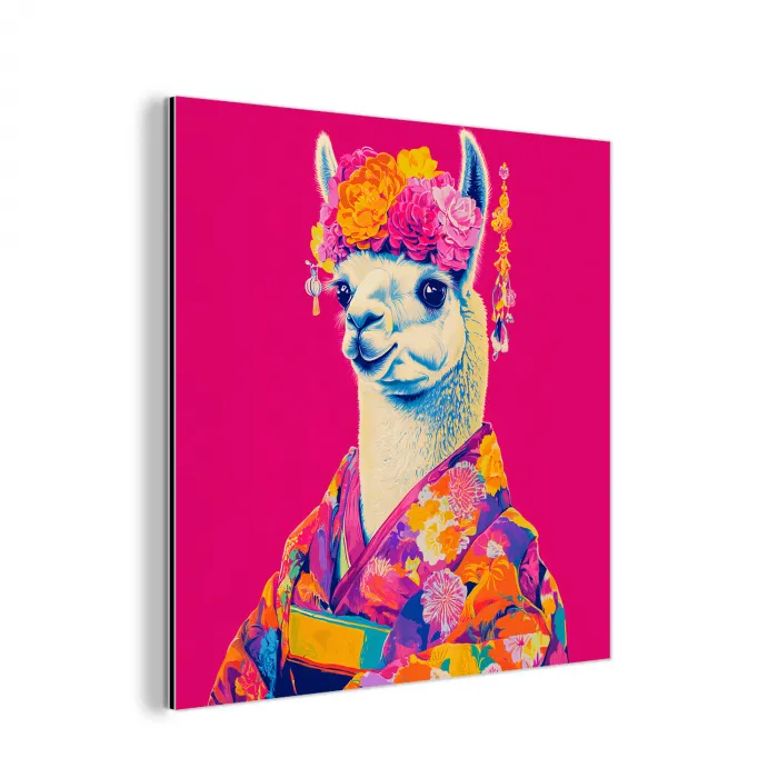Lama - Kimono - Bloemenkrans - Felroze aluminium wit klein -3d