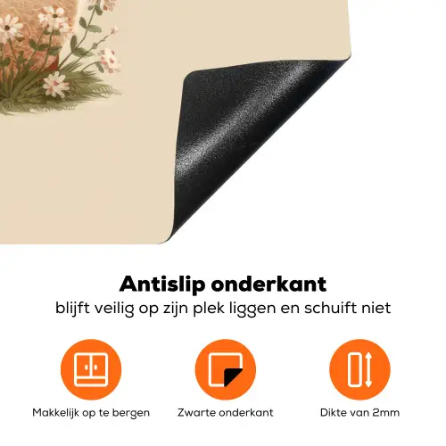 Schaap - Beige - Bloemen Inductie beschermer vinyl 3mm klein -zzzzzzz-td-onderkant