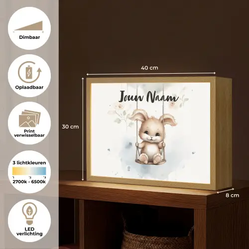 Konijn - Baby dier - Kinderen Light Box met batterij (Wandlamp kind) middel -USP_websiteoverzichtNL