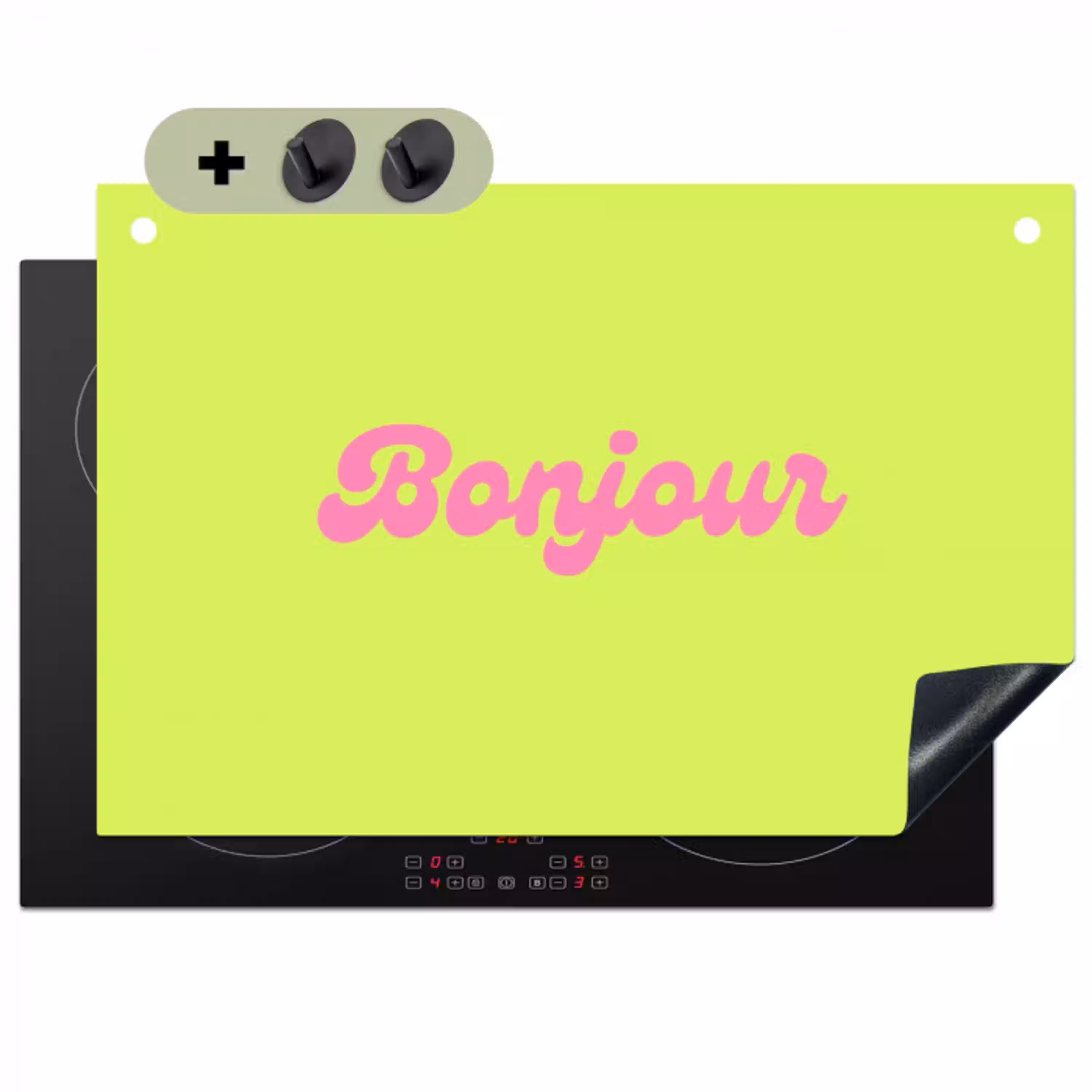 Groen - Roze bonjour - Retro Inductie beschemer met haakjes klein -3d