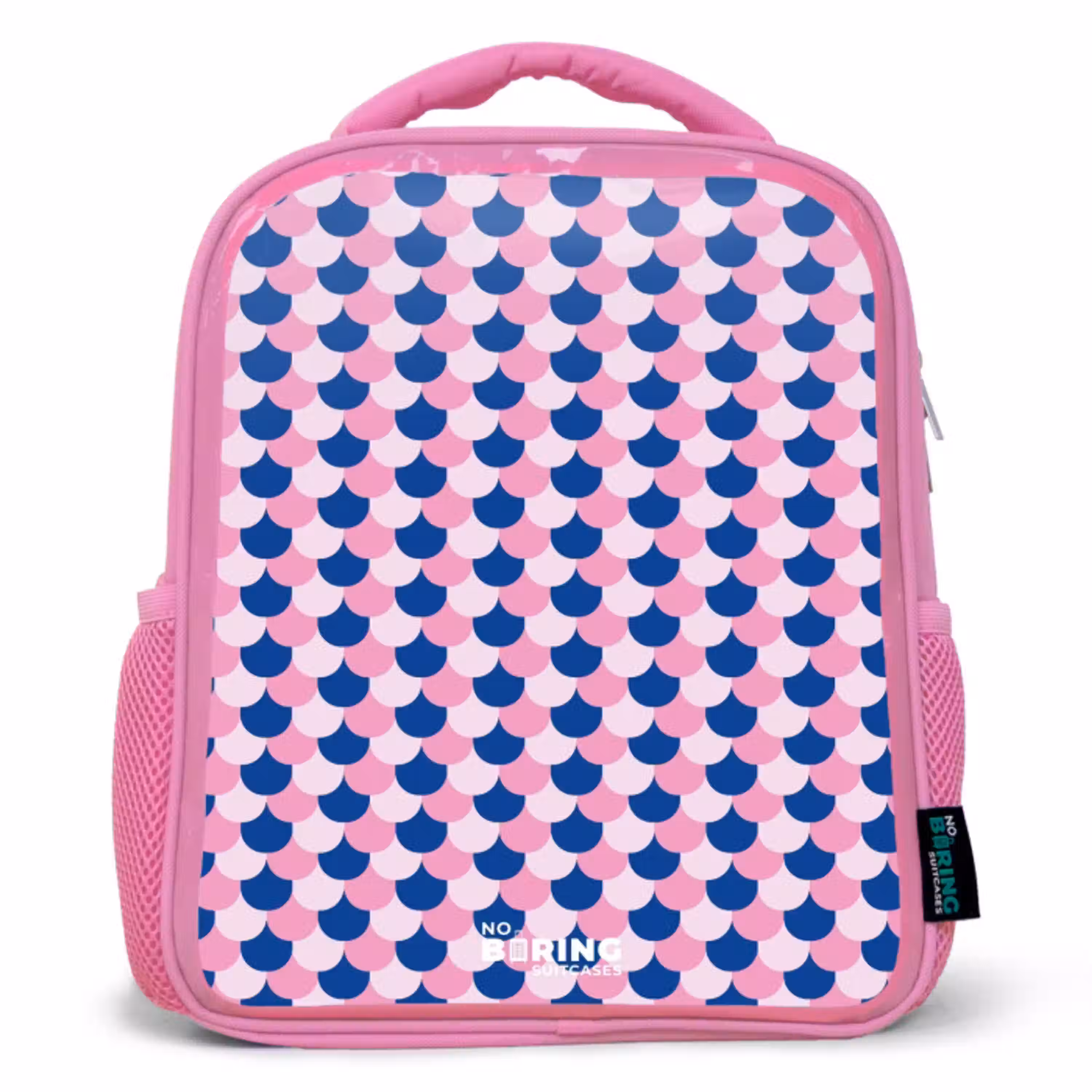 Schubben - Patroon - Blauw - Roze Kinderrugzak - Roze middel -3d