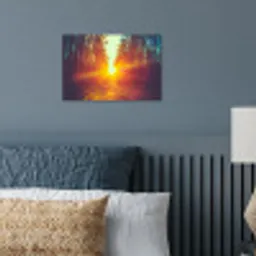 Zonsondergang - Bomen - Bos - Natuur poster papier klein -sfeer2