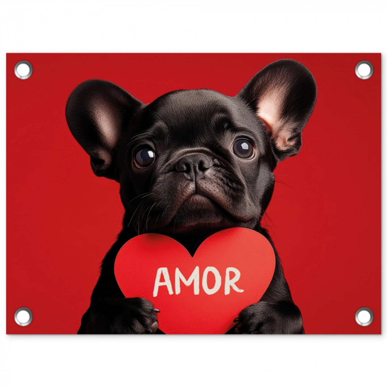Amor - Hond  - Hartje - Rood tuinposter los doek klein -3d