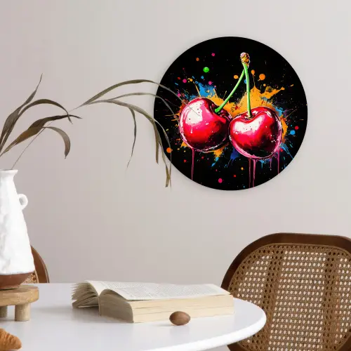 Kersen - Fruit - Graffiti - Verf - Abstract - Modern - Kleurrijk Wandcirkel plexiglas klein -sfeer4