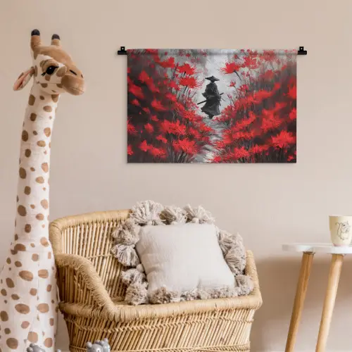 Rode bloemen - mistig - Man Wandkleed katoen klein -wsfeer5_kind
