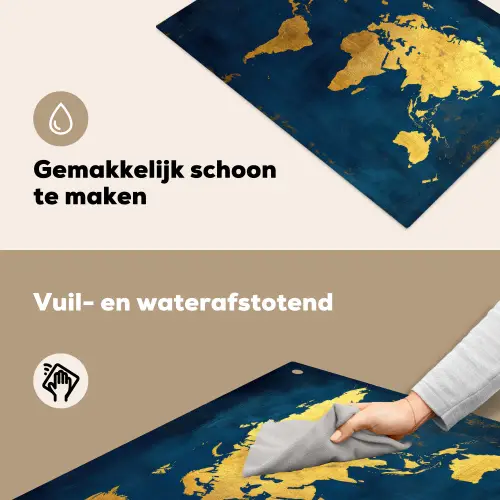 Wereldkaart - Goud - Donkerblauw Inductie beschemer met haakjes klein -ky-schoon-nl