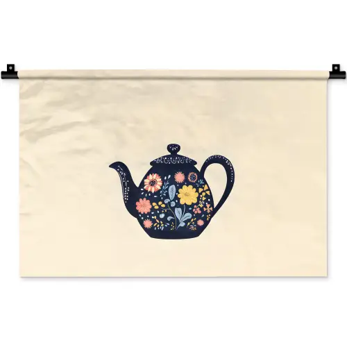 Theepot - Kleurrijk - Bloemen Wandkleed katoen klein -zz3d