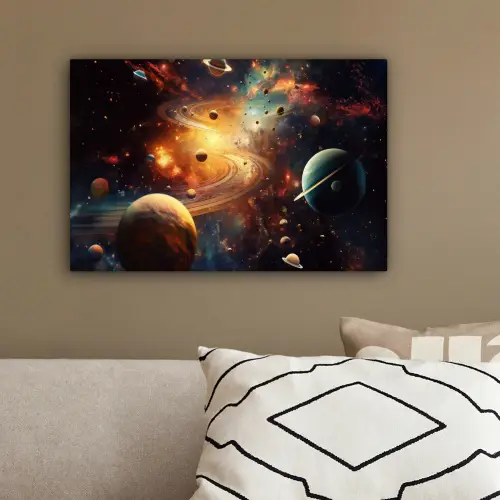 Melkweg - Ruimte - Neon - Planeten canvas 2cm klein -sfeer3