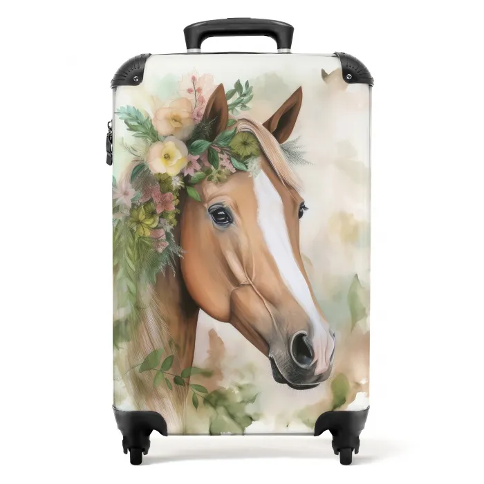 Koffer - Paard - Bloemen - Natuur - Waterverf - Dieren NBS - Handbagage koffer - Unisex middel -productfoto_recht