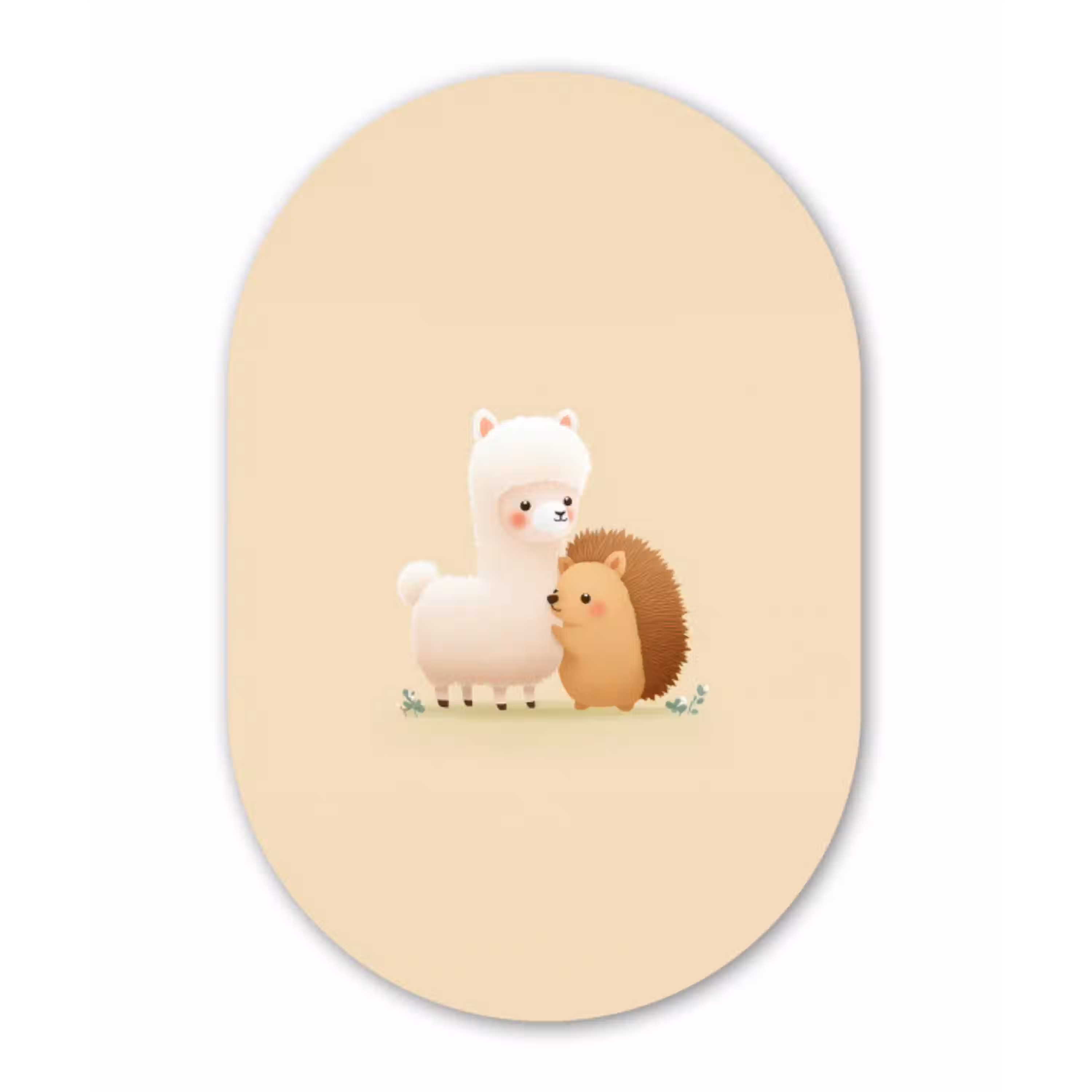 Alpaca - Egel - Bruin - Knuffelen Wandcirkel Ovaal Aluminium middel -3d