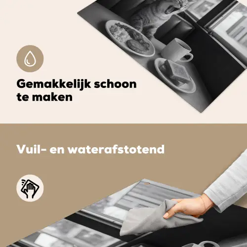 Kat - Koffie - Brood - Zwart Inductie beschemer met haakjes klein -ky-schoon-nl