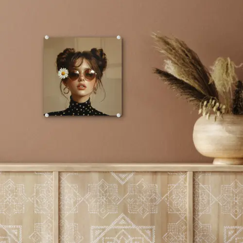 Vrouw - Beige - Bloem - Modern - Portret plexiglas 5mm klein -sfeer5