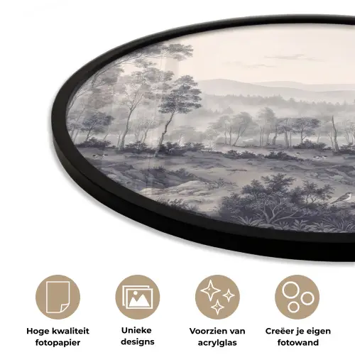 Mistig - Berglandschap - Illustratie Fotolijst rond zonder passe partout klein -closeup_NL
