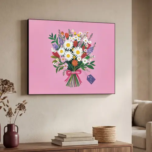 Bloemen - Quote - Kaartje - Kleurrijk Textielframe zwart klein -sfeer3