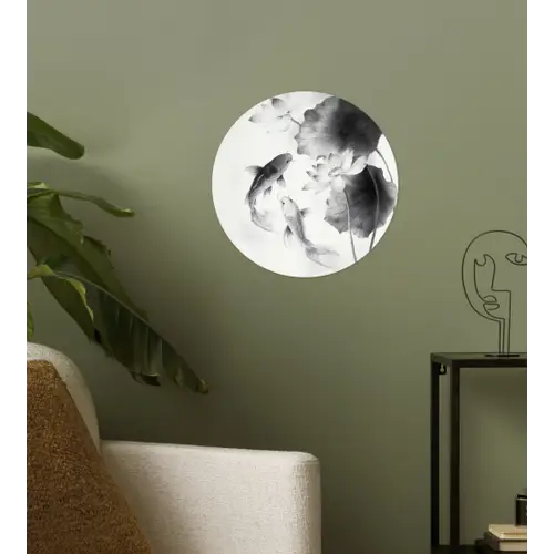 Lotusbloemen - Vissen - Bladeren - Zwart Wandcirkel behangsticker klein -sfeer2