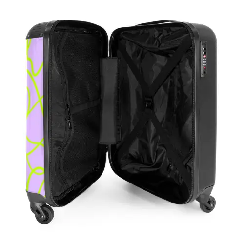 Limoengroene lijnen op lila NBS - Handbagage koffer - Kinderen Unisex middel -binnenkant