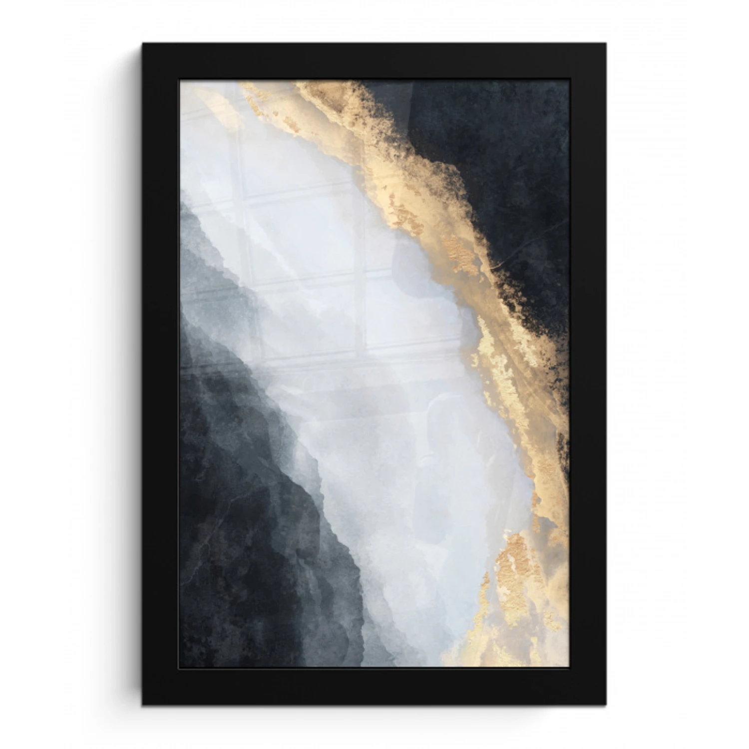 Abstract - Verf - Goud - Zwart - Marmer fotolijst zwart zonder passe partout klein -3d